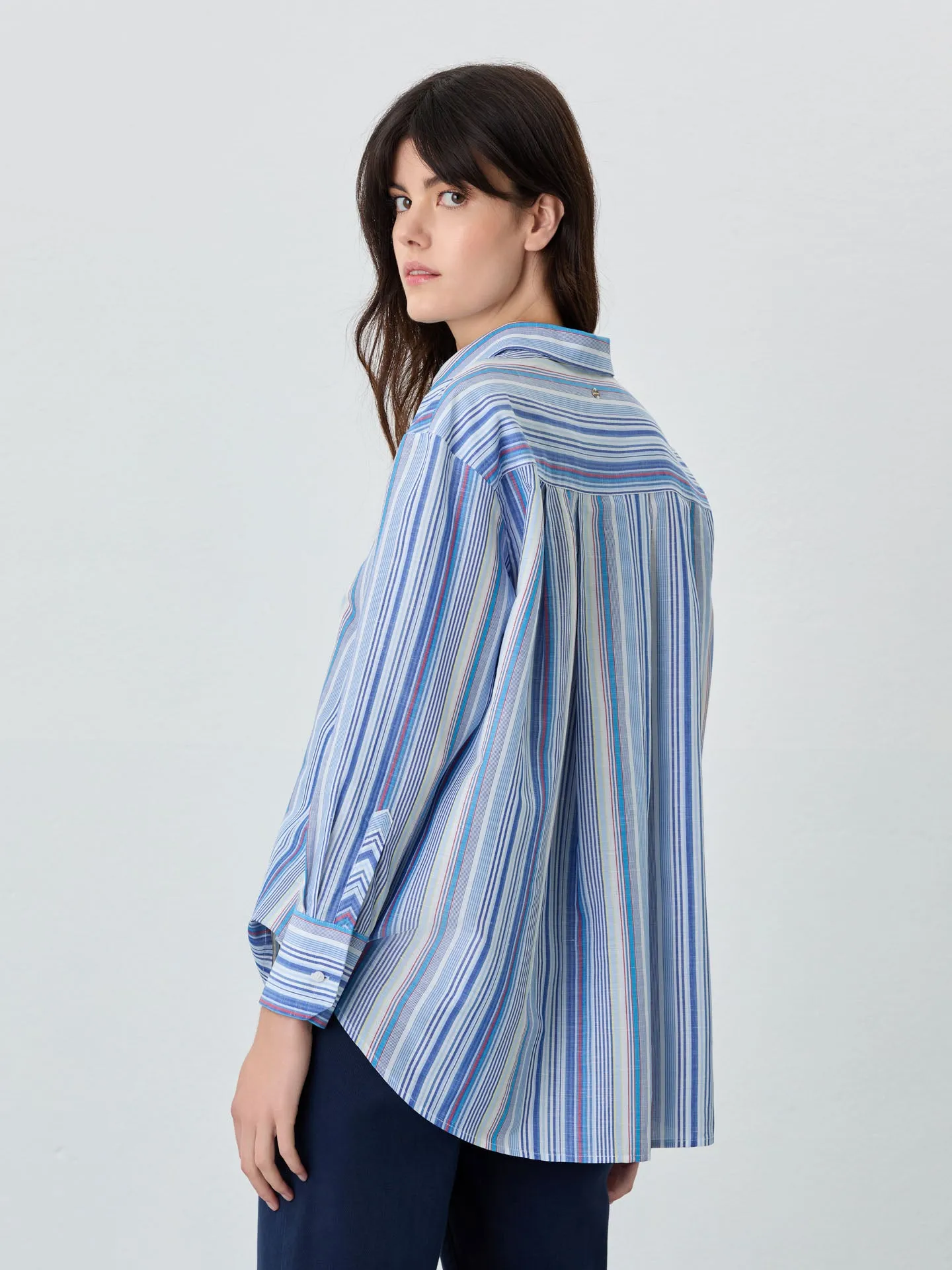 Loose Fit Shirt In Cotton Linen Blend With Stripes