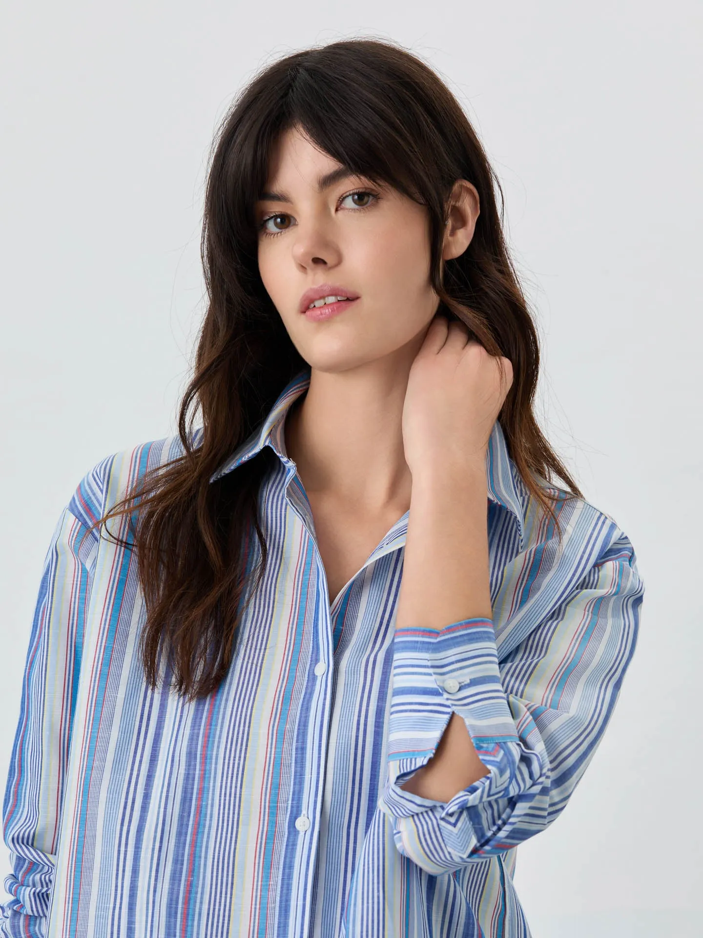 Loose Fit Shirt In Cotton Linen Blend With Stripes