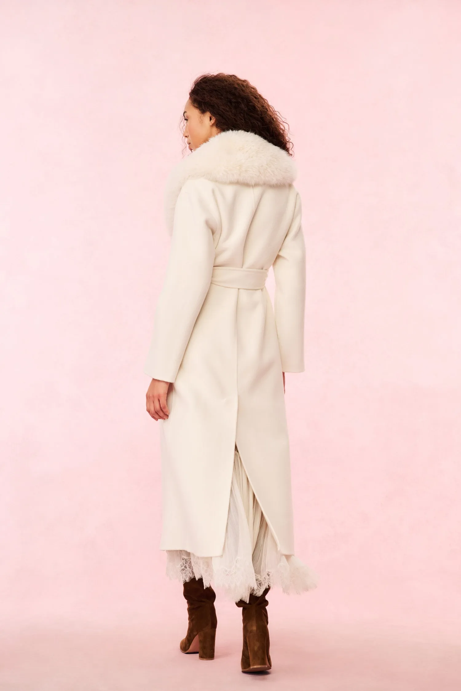 Mahika Wool-Cashmere Faux Fur Collar Coat