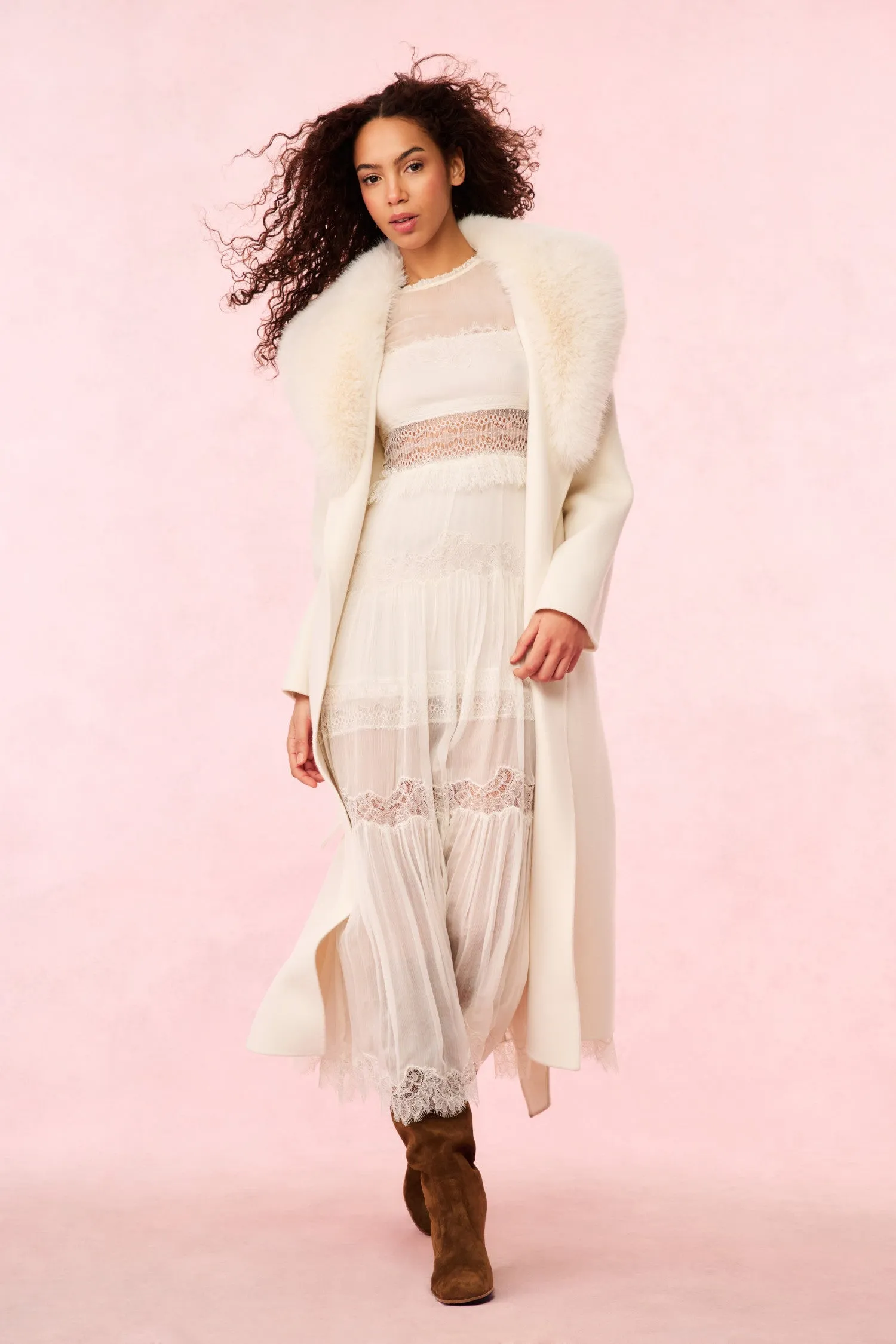 Mahika Wool-Cashmere Faux Fur Collar Coat