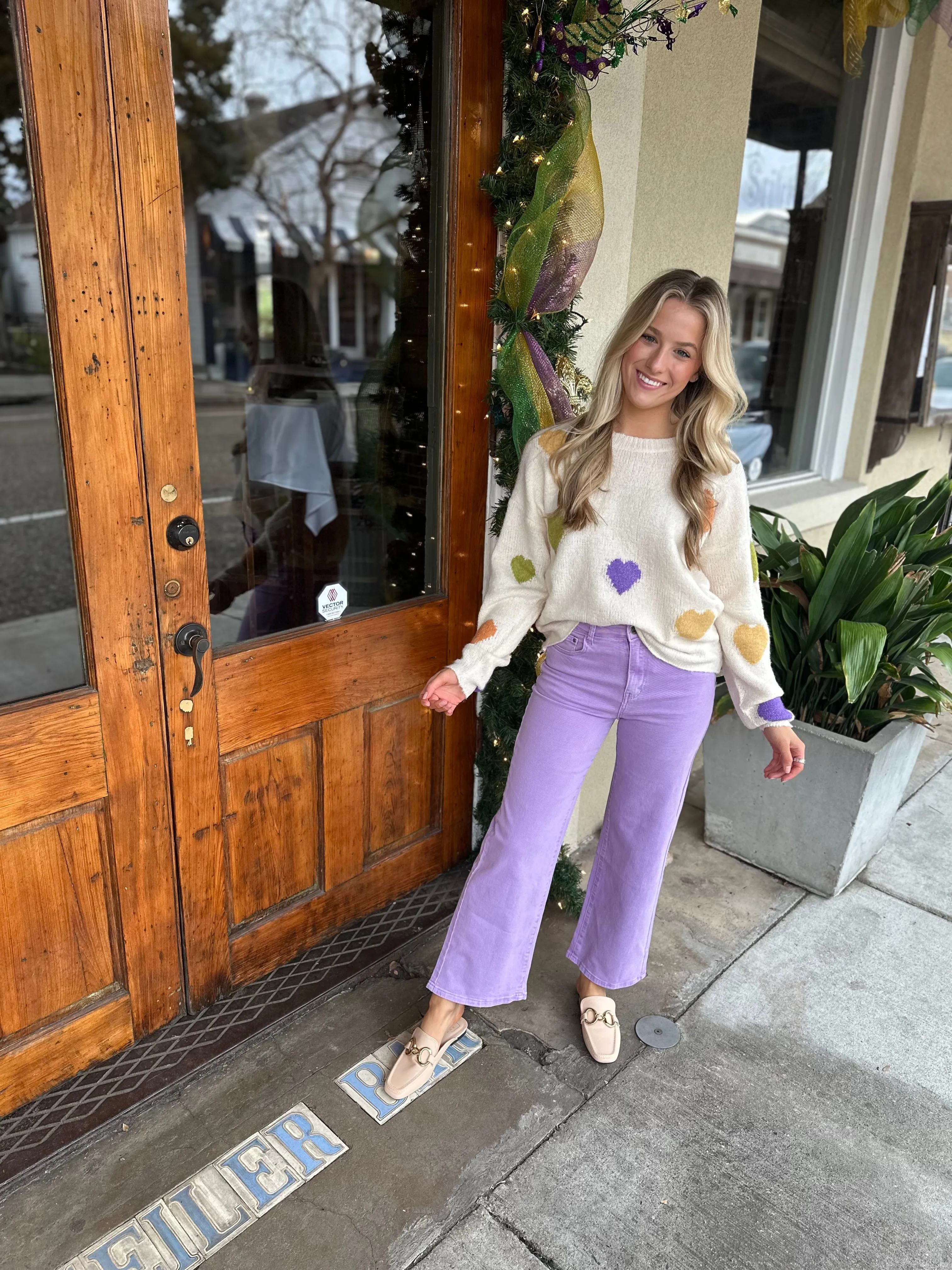 Mardi Gras Heart Sweater- Ivory