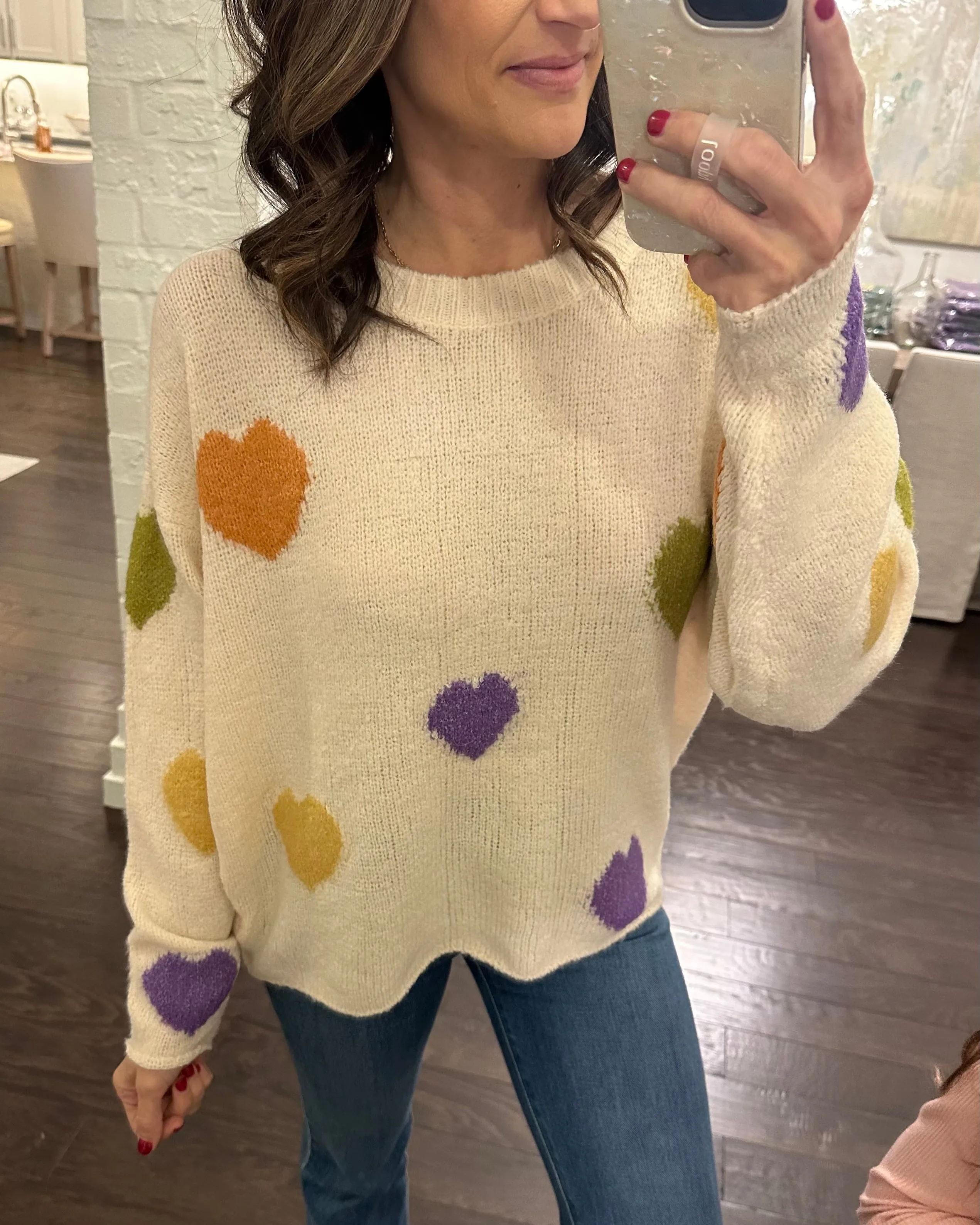 Mardi Gras Heart Sweater- Ivory