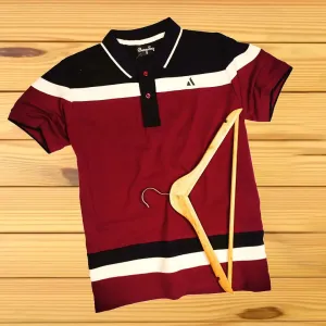 Maroon Polo T-Shirt with White & Black Double Stripes