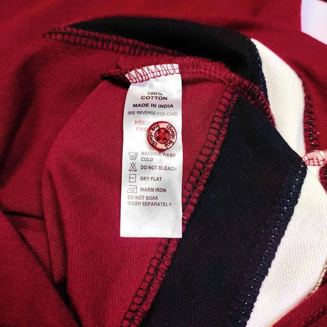 Maroon Polo T-Shirt with White & Black Double Stripes