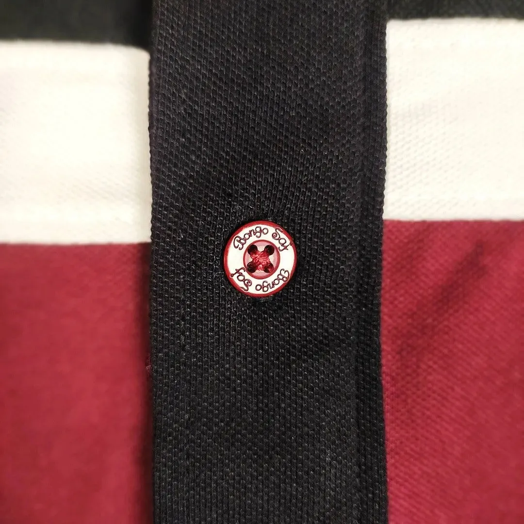 Maroon Polo T-Shirt with White & Black Double Stripes