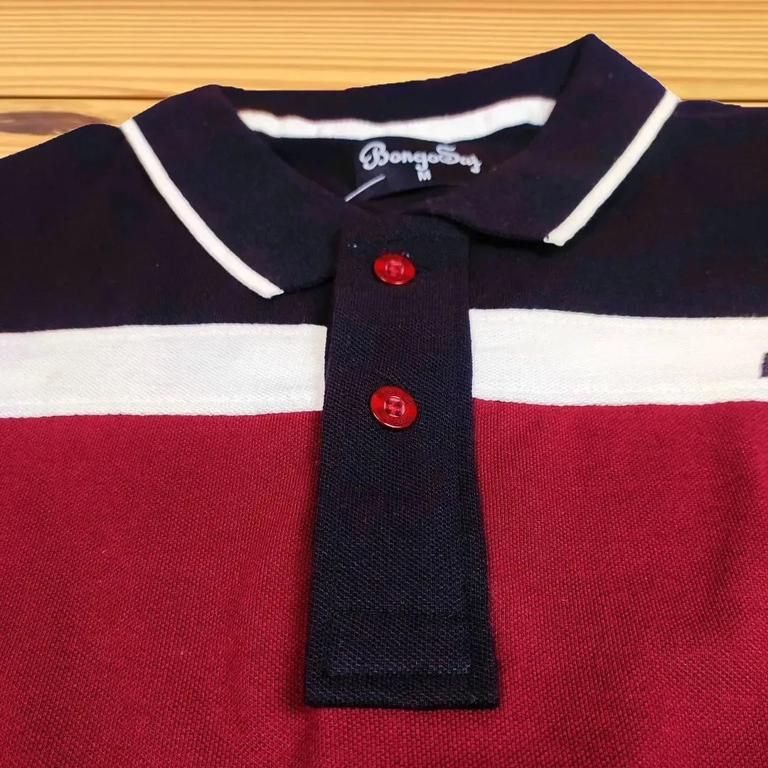 Maroon Polo T-Shirt with White & Black Double Stripes