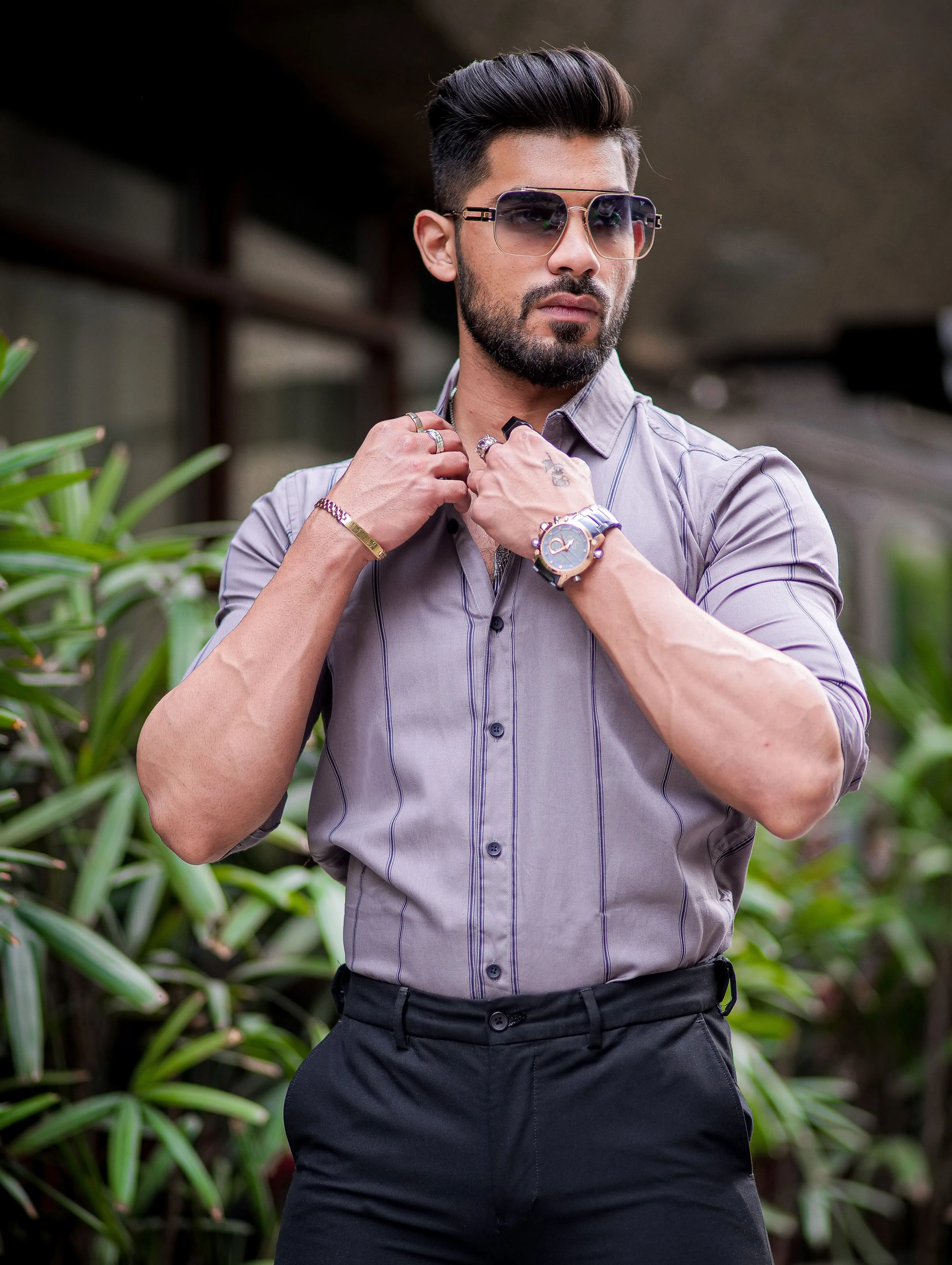 Medium Grey Striped Cotton Shirt