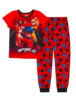 Miraculous Ladybug Girls' Pajama, 2 Piece Sleepwear Set
