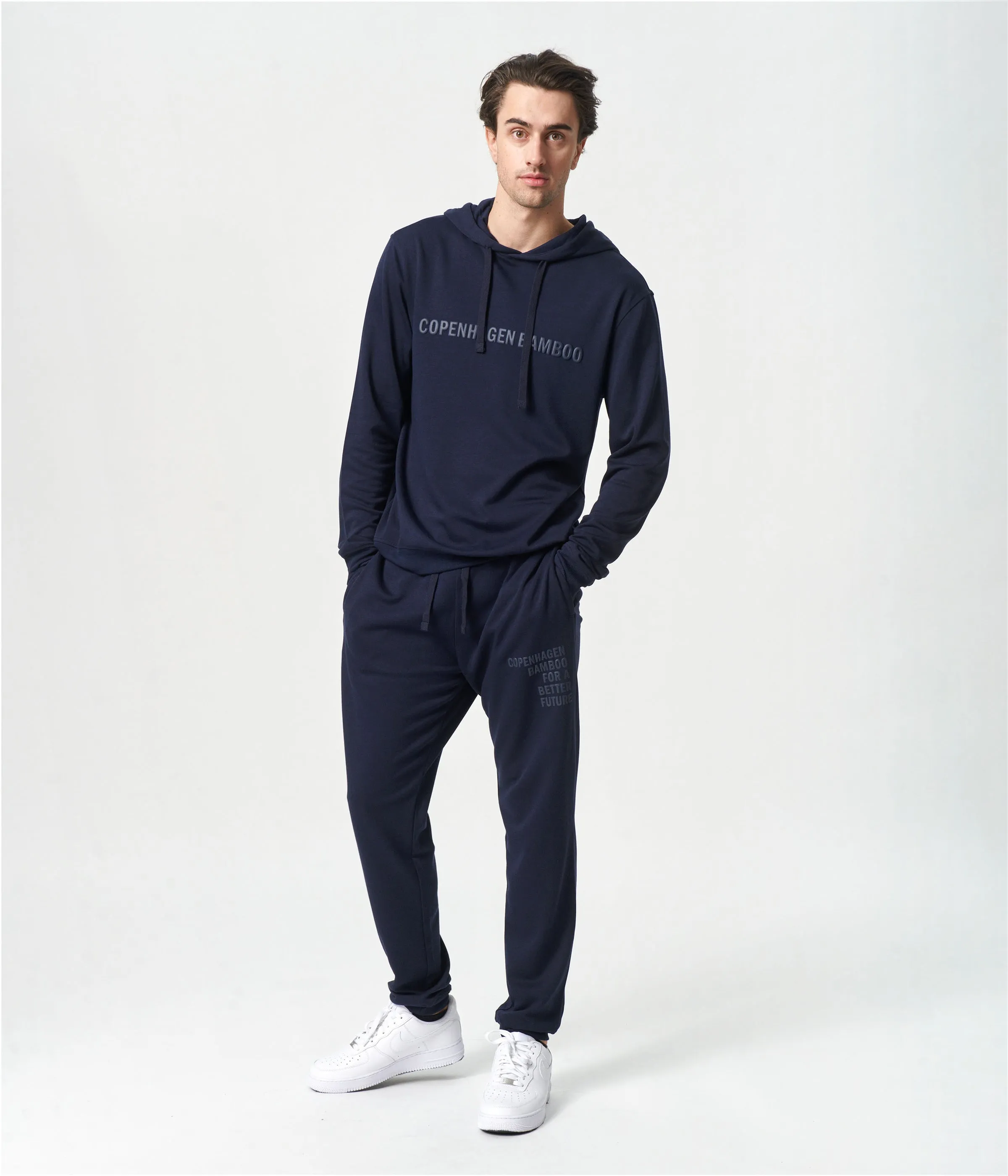 Navy bamboo hoodie track suit with logo