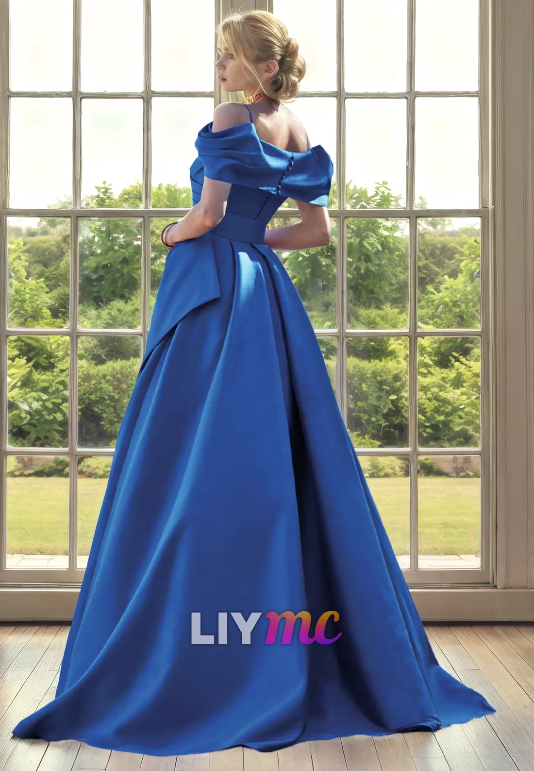 Off-Shoulder Straps Sleek Satin High Slit Mother of Bride Dress Cocktail Dress