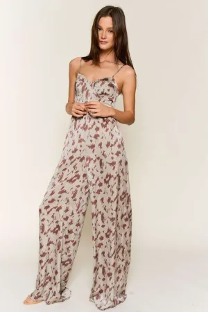 Olive Brown Animal Print Spaghetti Strap Tie Back Jumpsuit