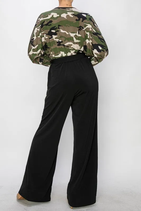 Olive Combo Venechia Wrap Jumpsuit With 3/4 Sleeves