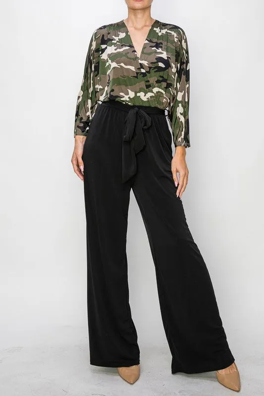 Olive Combo Venechia Wrap Jumpsuit With 3/4 Sleeves