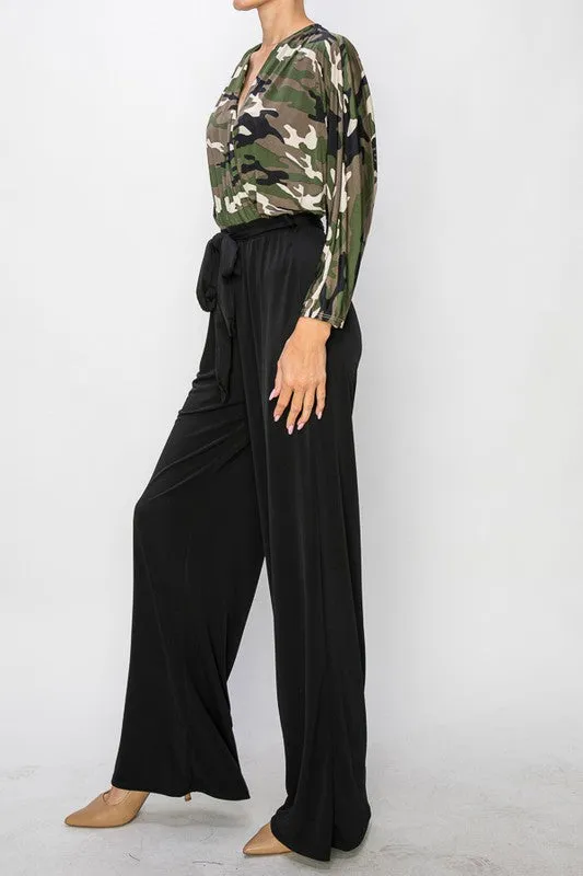 Olive Combo Venechia Wrap Jumpsuit With 3/4 Sleeves