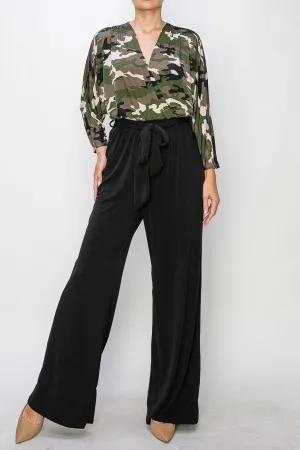 Olive Combo Venechia Wrap Jumpsuit With 3/4 Sleeves