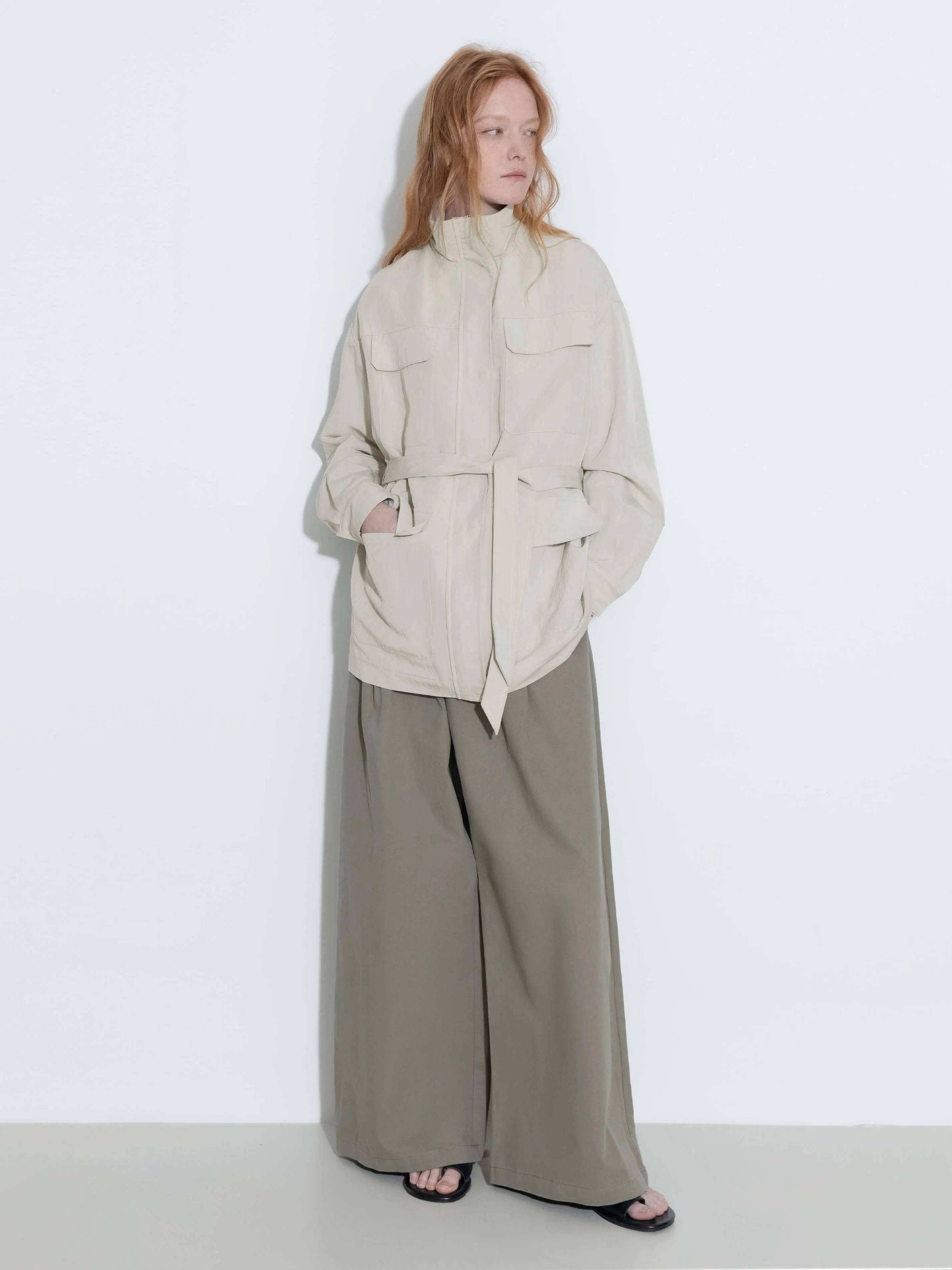Oversized Funnel Neck Cropped Cargo Jacket