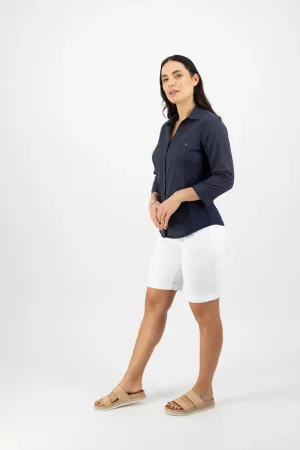 Plain Button Up Shirt with Rib Panels - Ink - VASSALLI