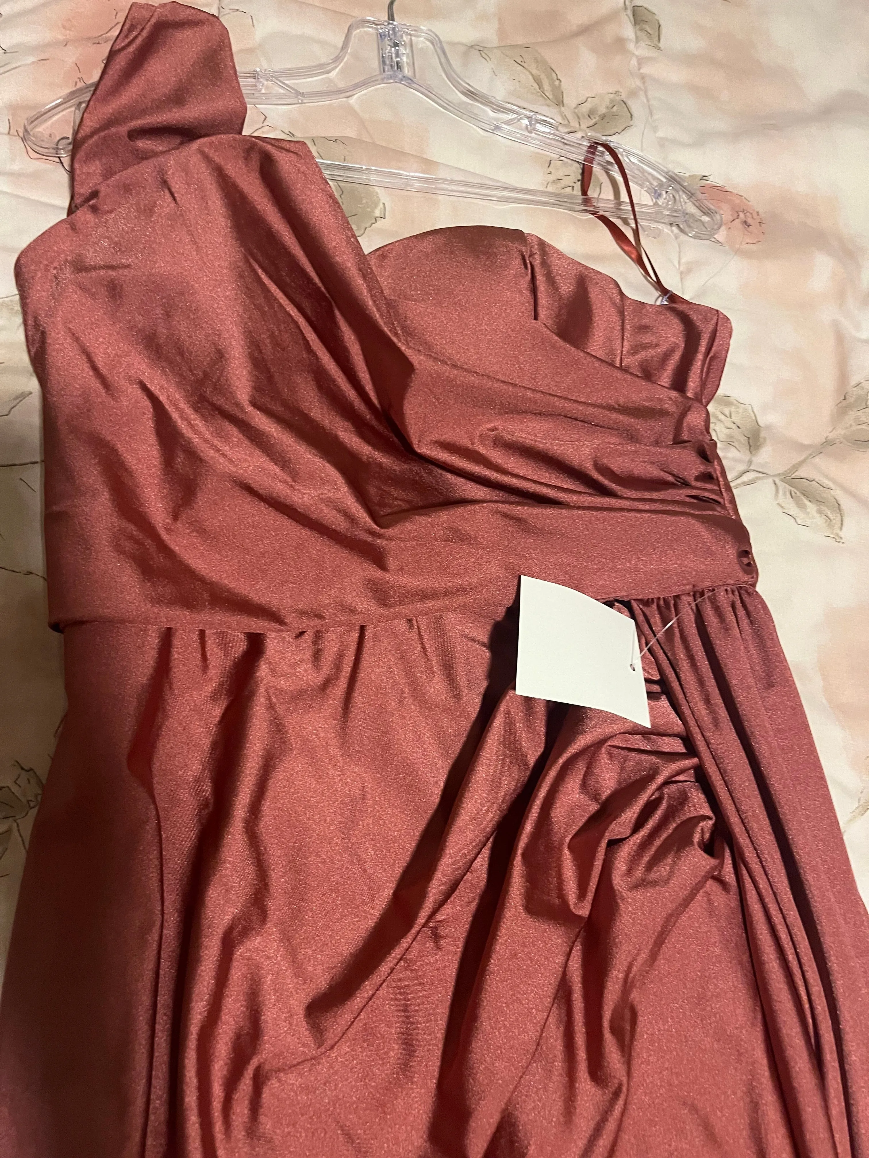 Plus Size Fitted One Shoulder Satin Gown by Ladivine PT004C