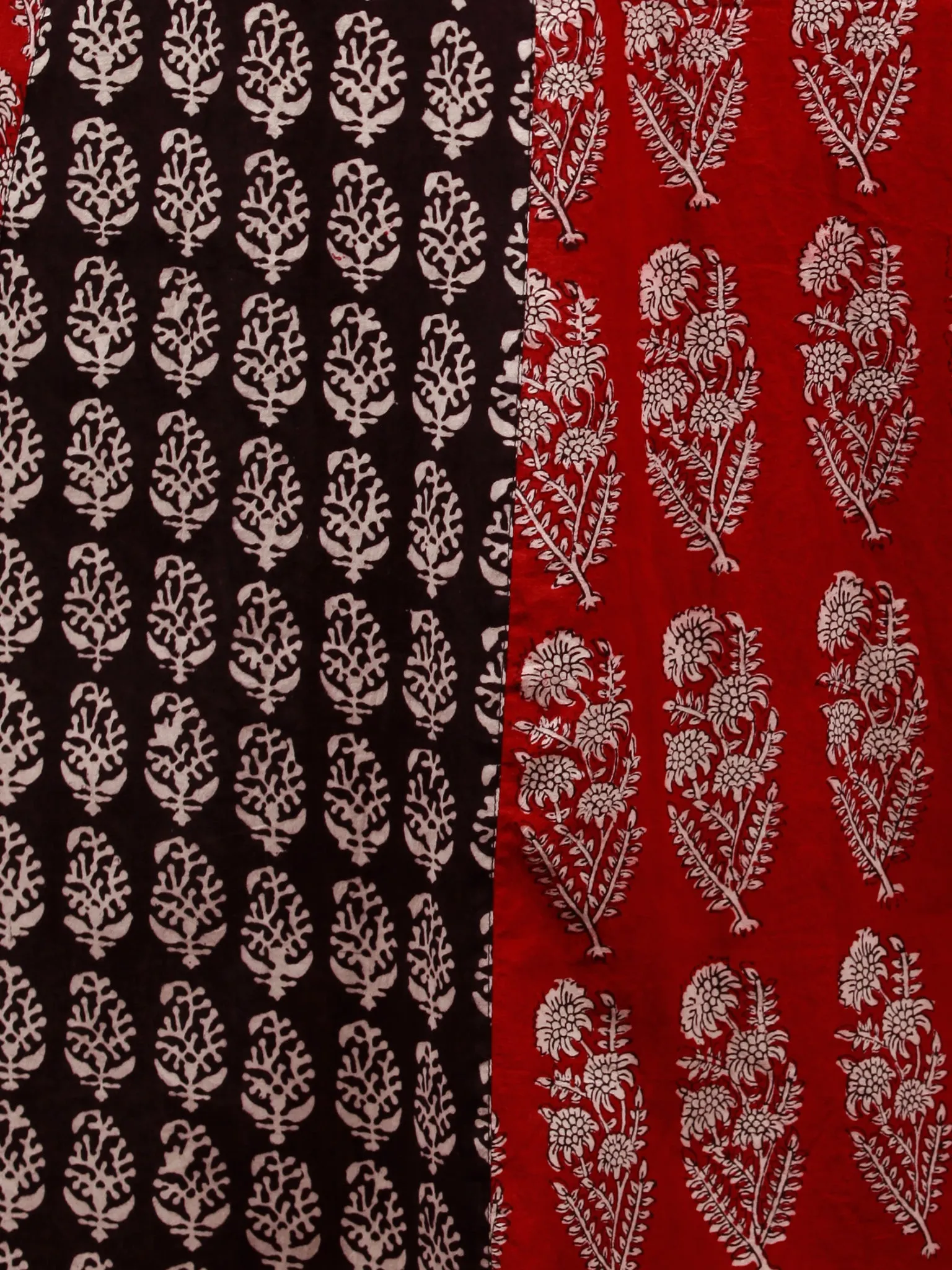 Red White Black Bagh Printed Panel Cotton Long Dress With Stand Collar  - D294F1710