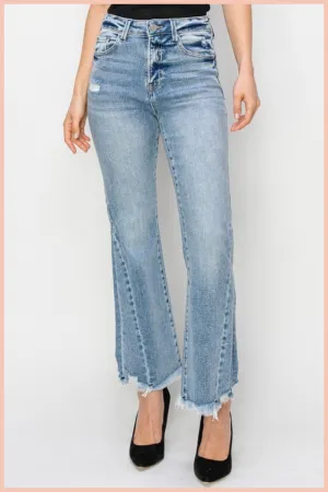 RISEN High Rise Ankle Flare   Side Seam Detail Denim