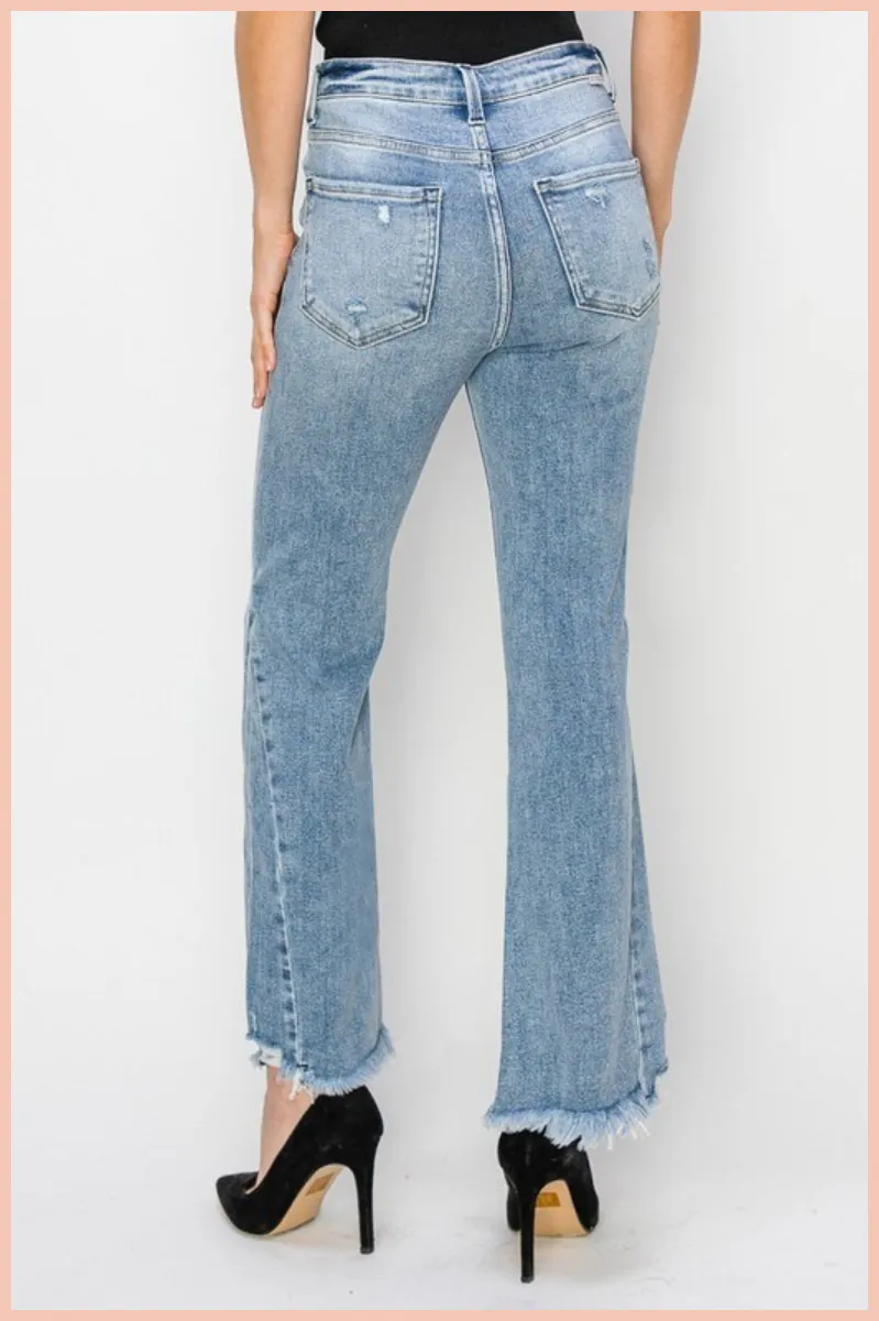 RISEN High Rise Ankle Flare   Side Seam Detail Denim