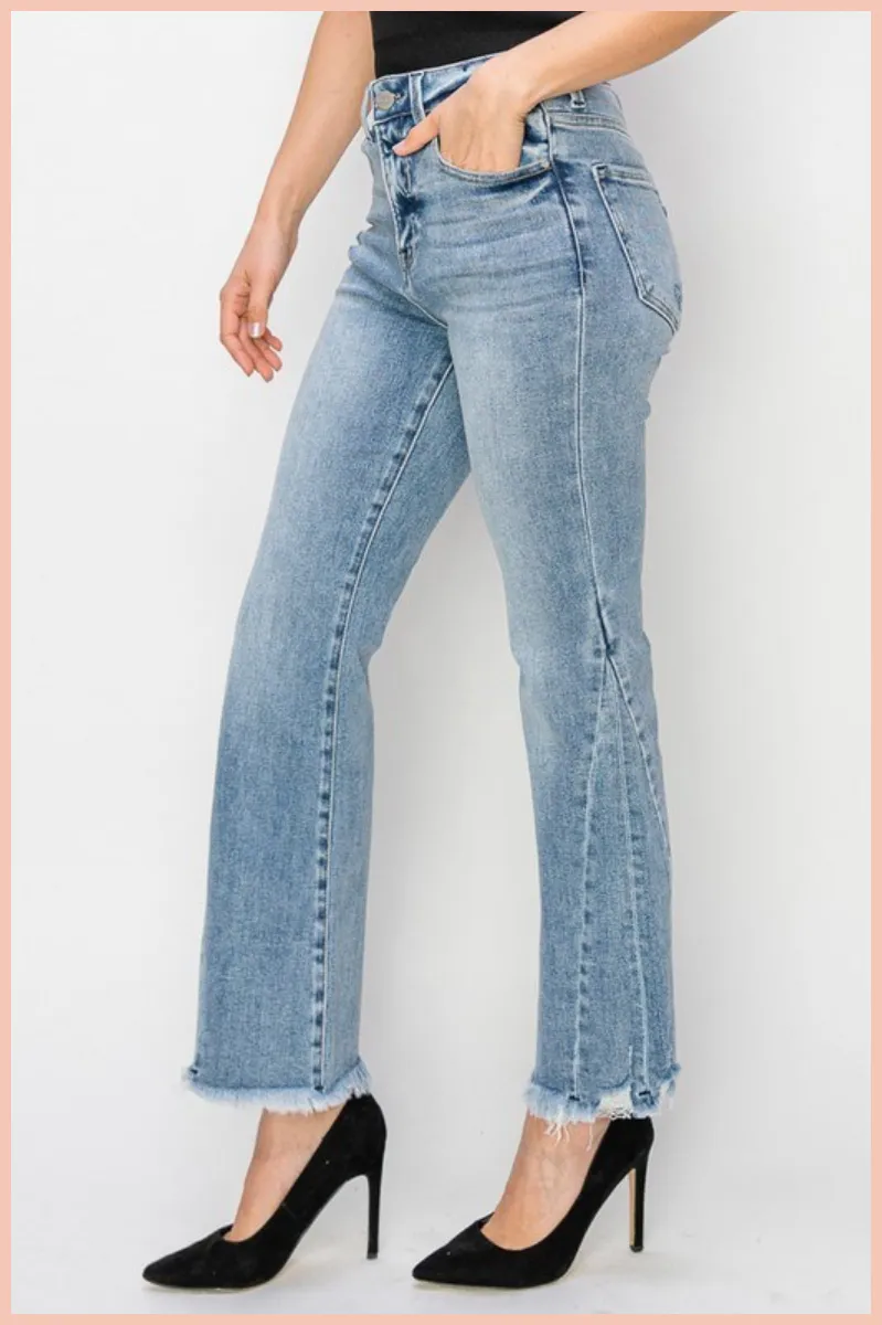 RISEN High Rise Ankle Flare   Side Seam Detail Denim