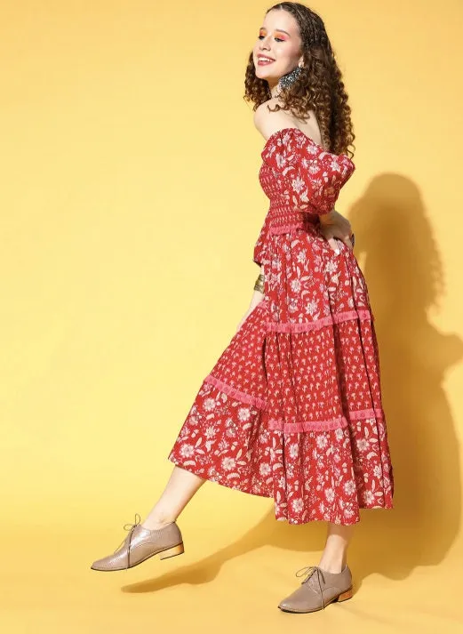 Romantic Red Floral All in the Details Dress