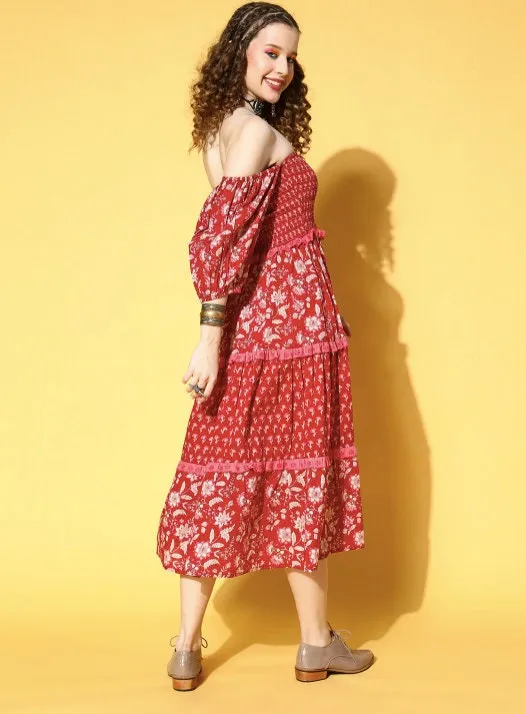 Romantic Red Floral All in the Details Dress
