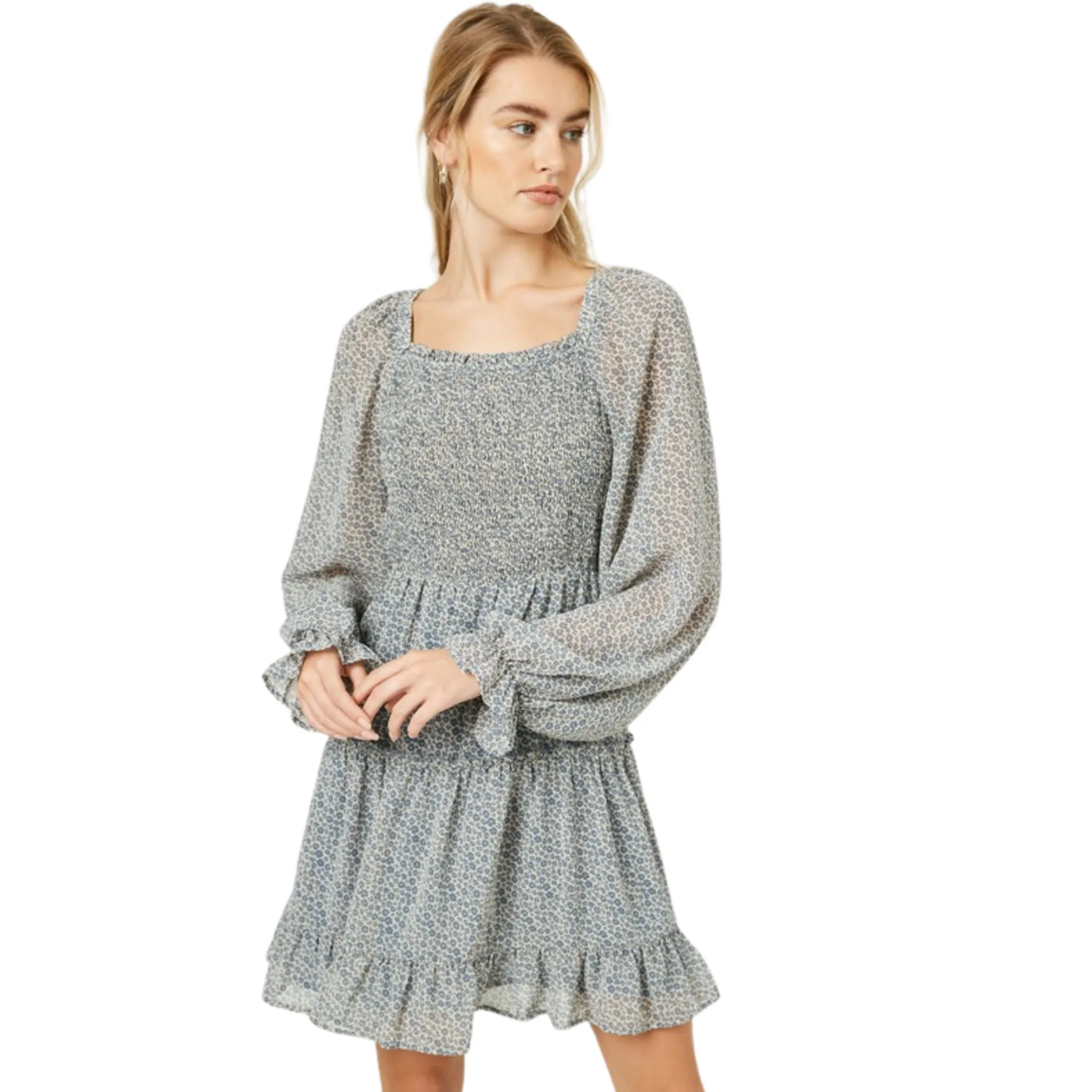 Smocked Floral Mini Dress