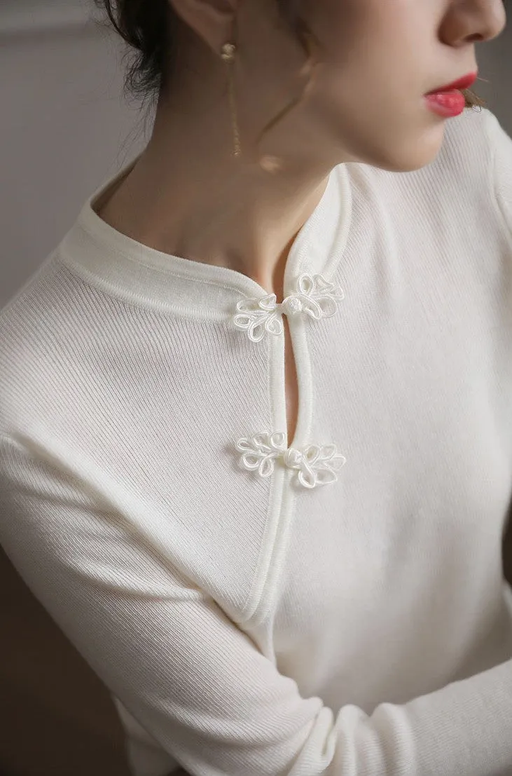Stand Collar Knit Sweater Versatile Slim-fit Cashmere Pullover with Long Sleeves