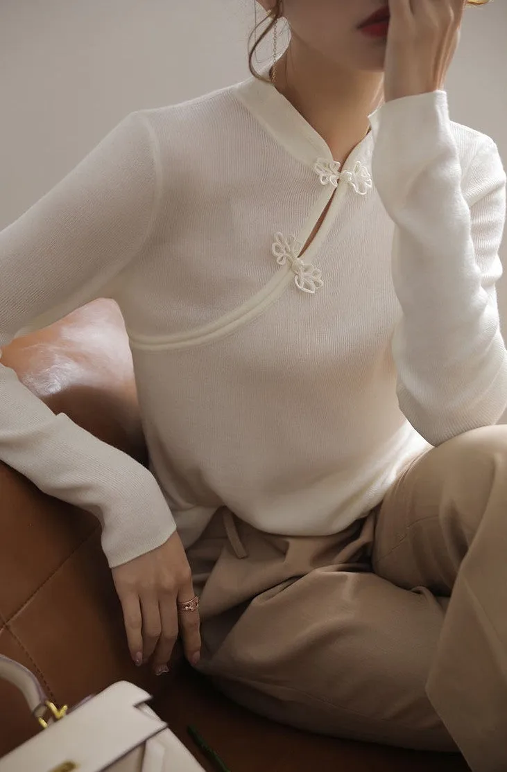 Stand Collar Knit Sweater Versatile Slim-fit Cashmere Pullover with Long Sleeves