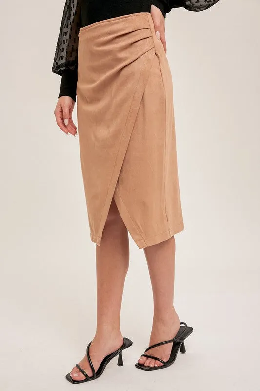 Suede Midi Skirt-Camel
