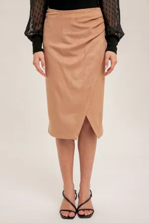 Suede Midi Skirt-Camel