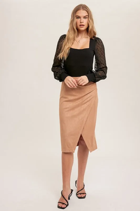 Suede Midi Skirt-Camel