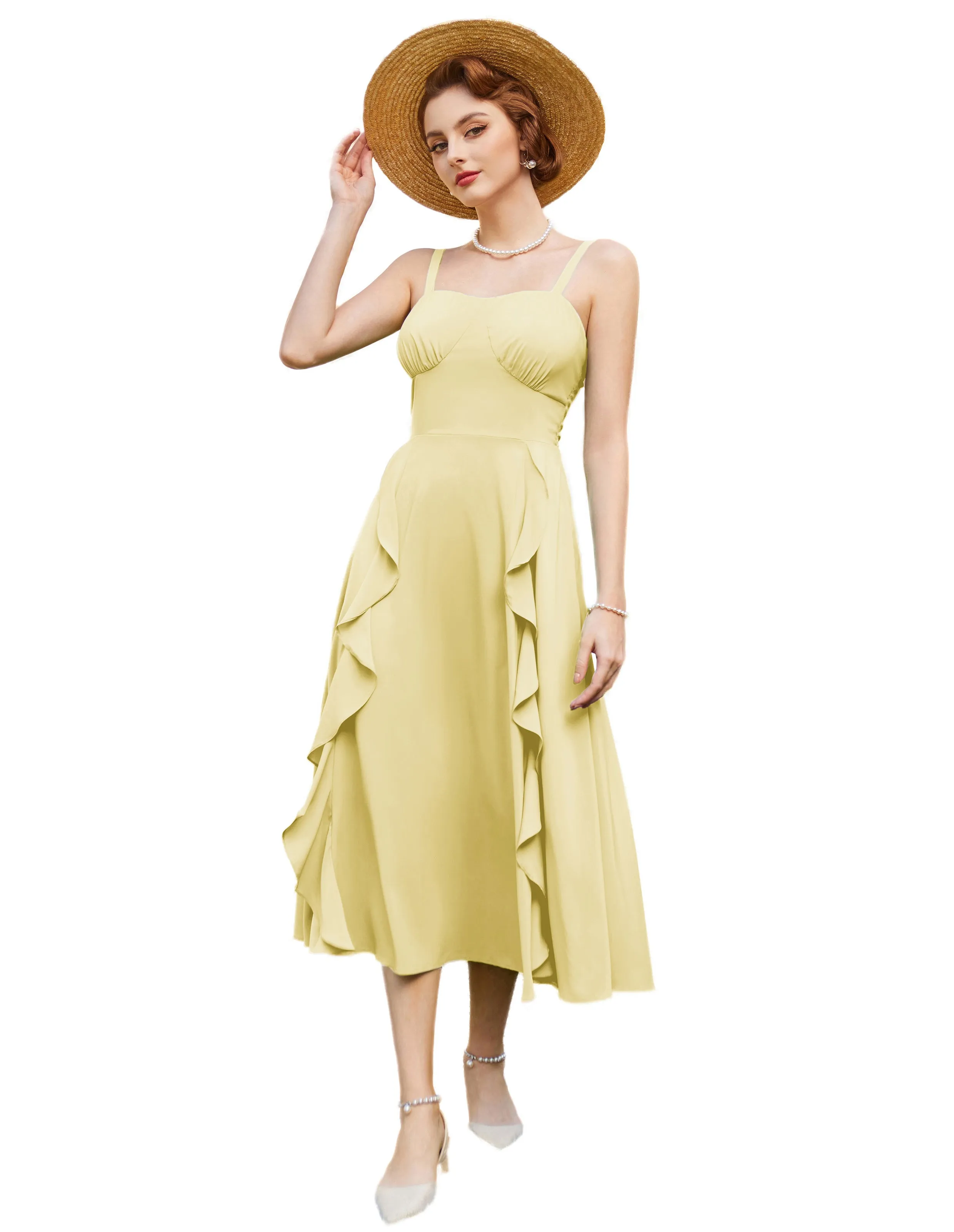 Sun Slip Dresses for Women Boho Maxi Dresses Casual Spaghetti Ruffle Dress