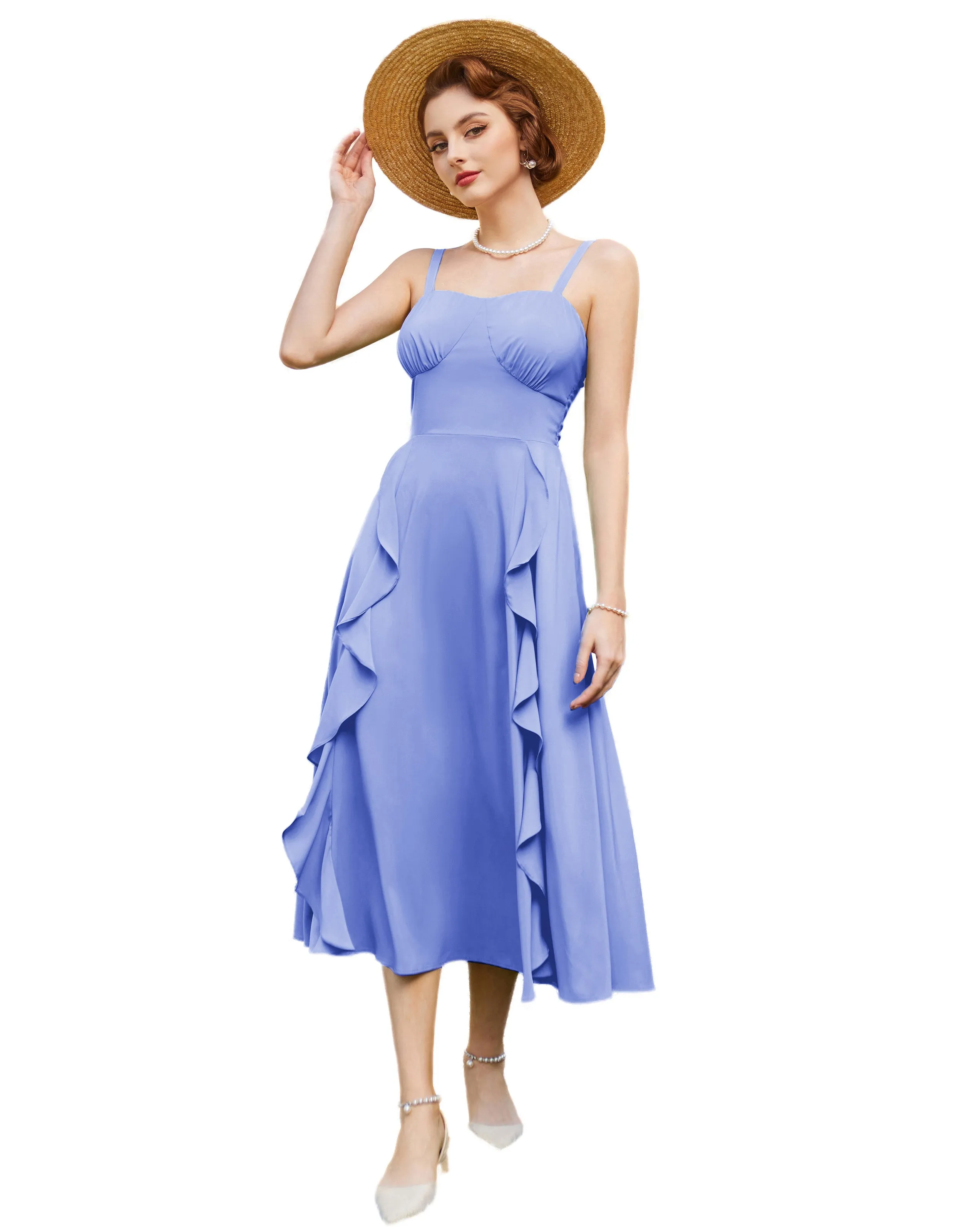 Sun Slip Dresses for Women Boho Maxi Dresses Casual Spaghetti Ruffle Dress