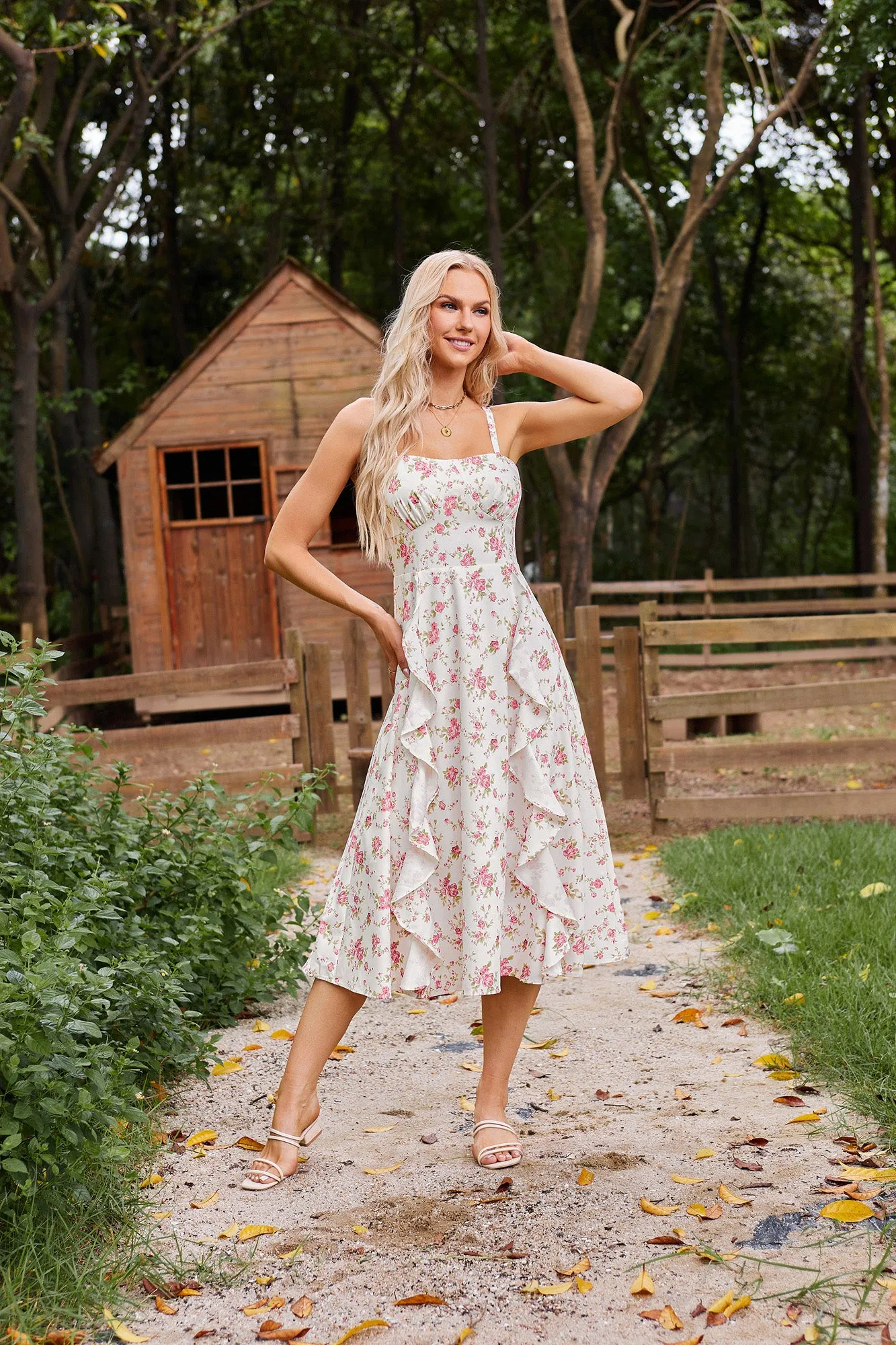 Sun Slip Dresses for Women Boho Maxi Dresses Casual Spaghetti Ruffle Dress