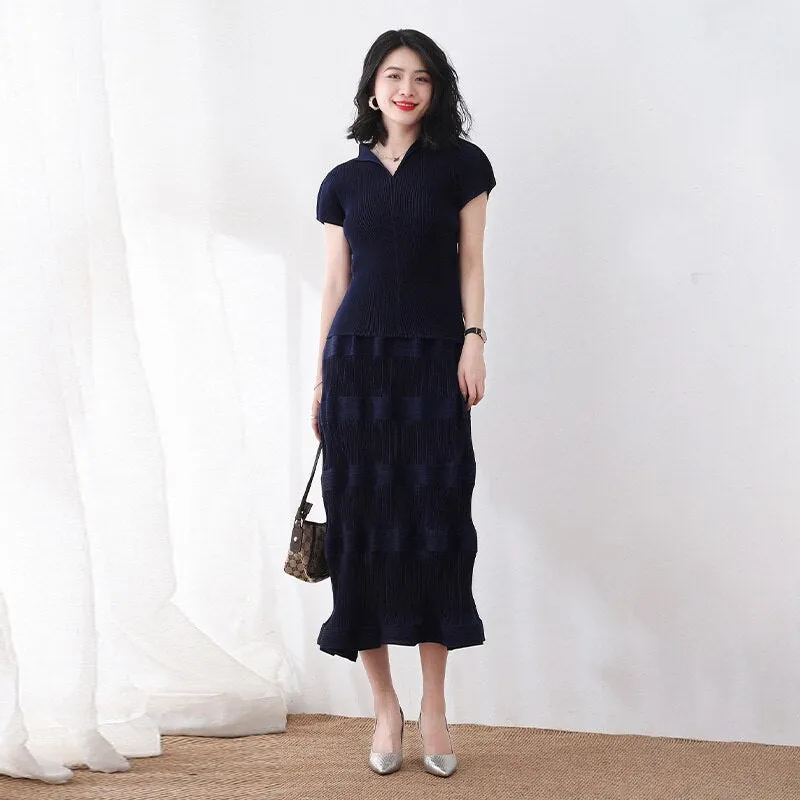 V-neck Pleated 2 Pieces Skirt