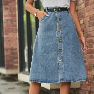 Washed Denim Breasted Skirt