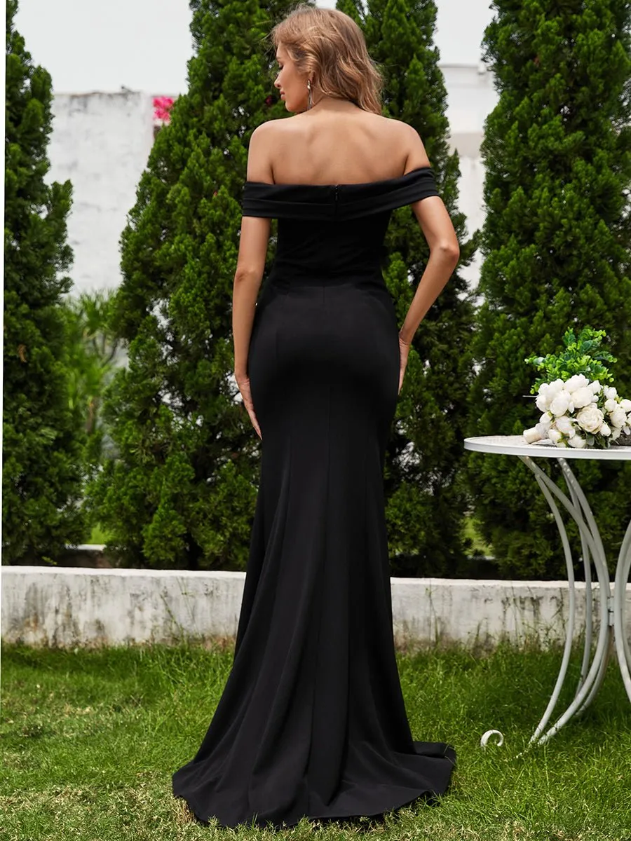 Wednesday off shoulder ball dress with split