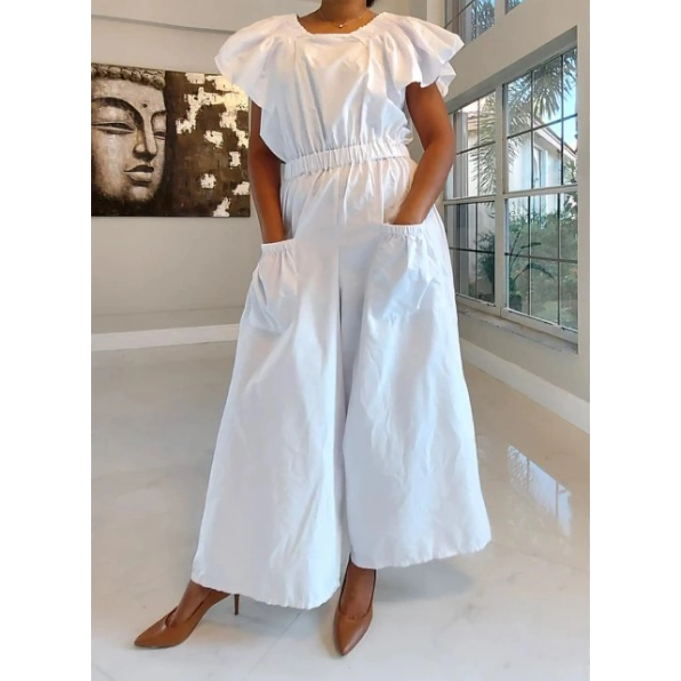 White Palazzo Jumper Romper