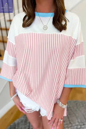White Stripe Patchwork Plus Size T-Shirt