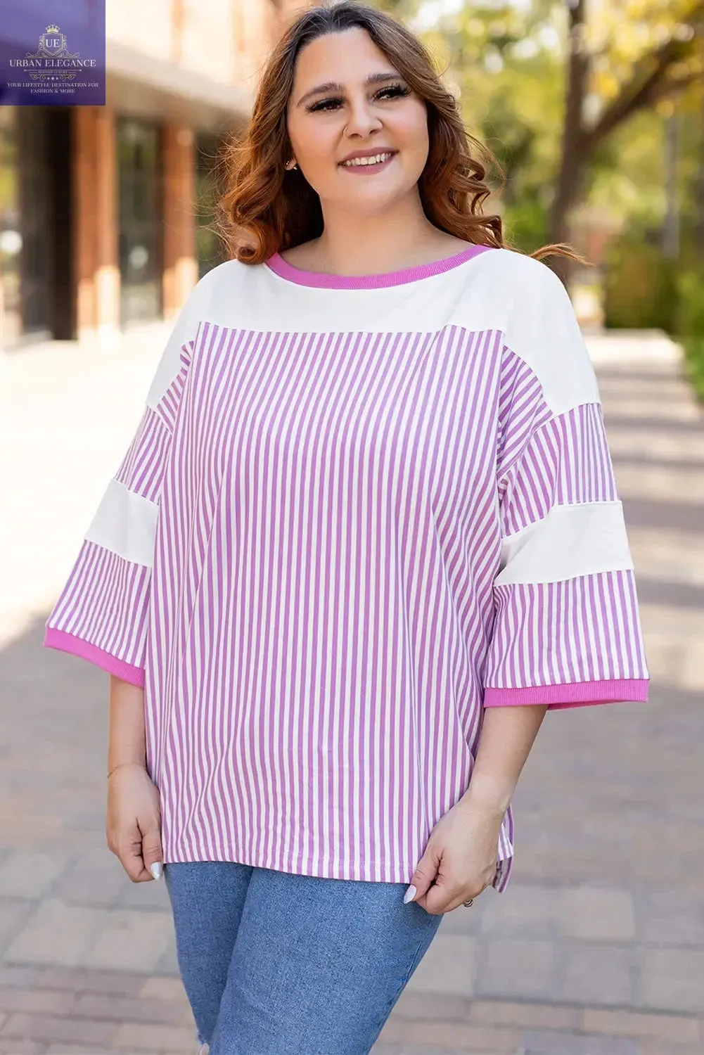White Stripe Patchwork Plus Size T-Shirt