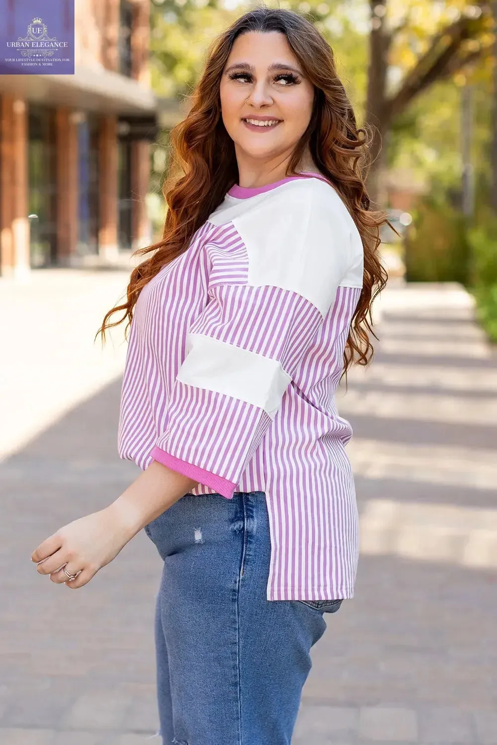 White Stripe Patchwork Plus Size T-Shirt