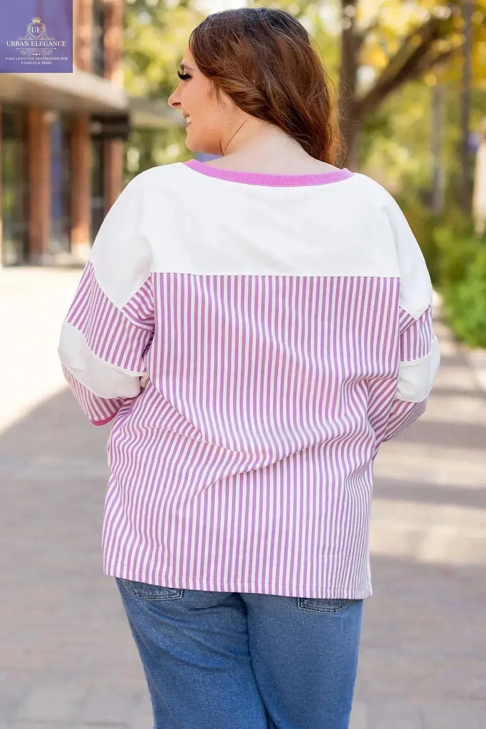 White Stripe Patchwork Plus Size T-Shirt