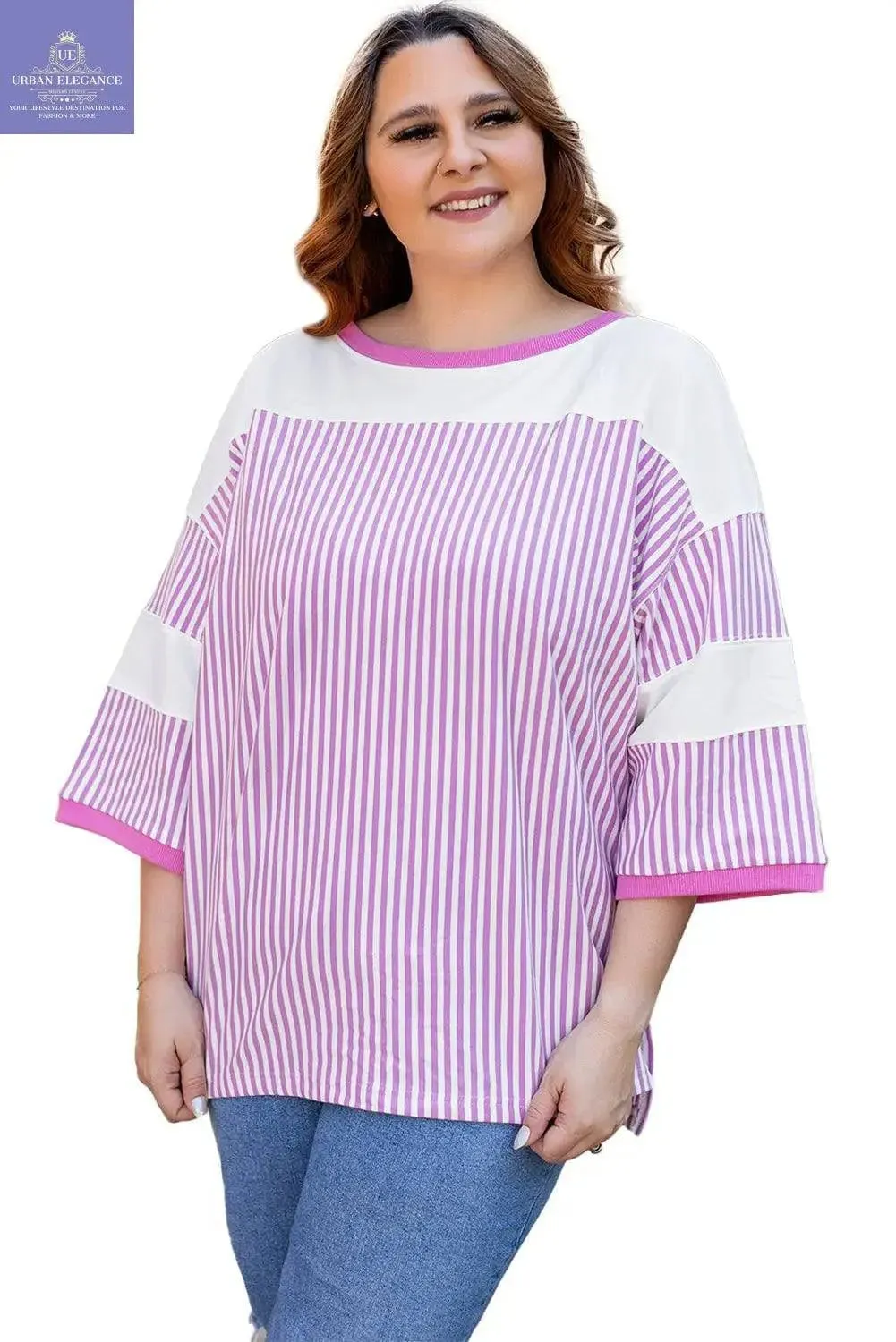White Stripe Patchwork Plus Size T-Shirt
