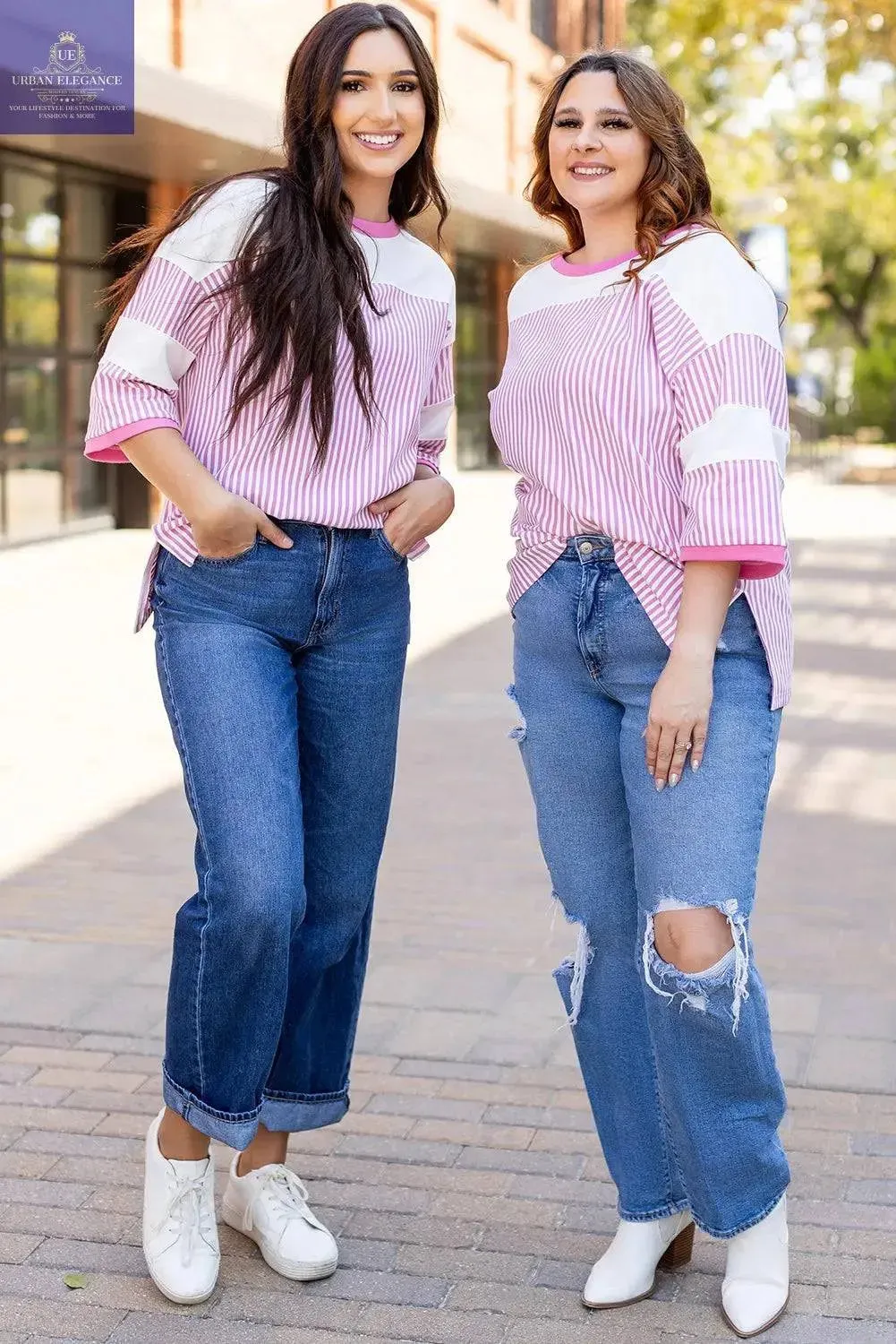 White Stripe Patchwork Plus Size T-Shirt