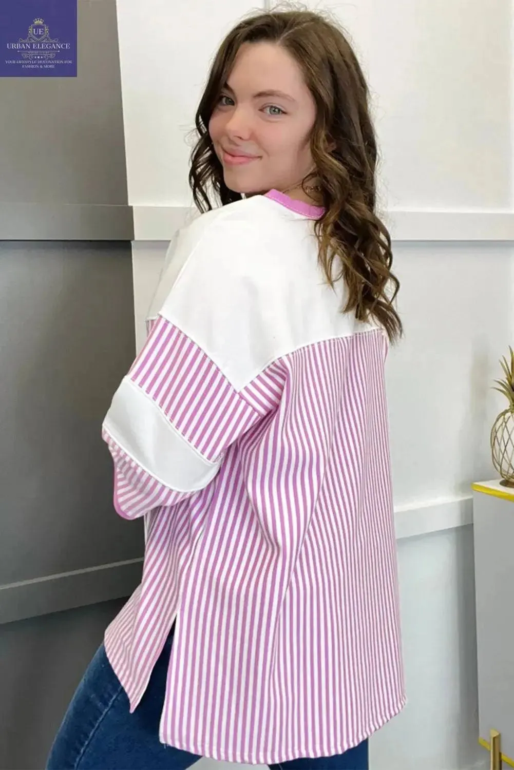 White Stripe Patchwork Plus Size T-Shirt