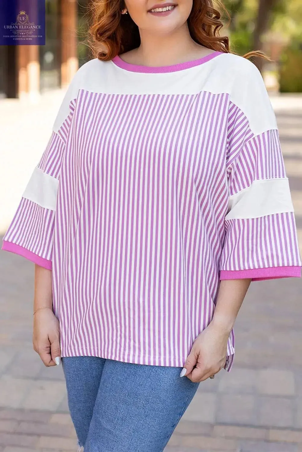 White Stripe Patchwork Plus Size T-Shirt