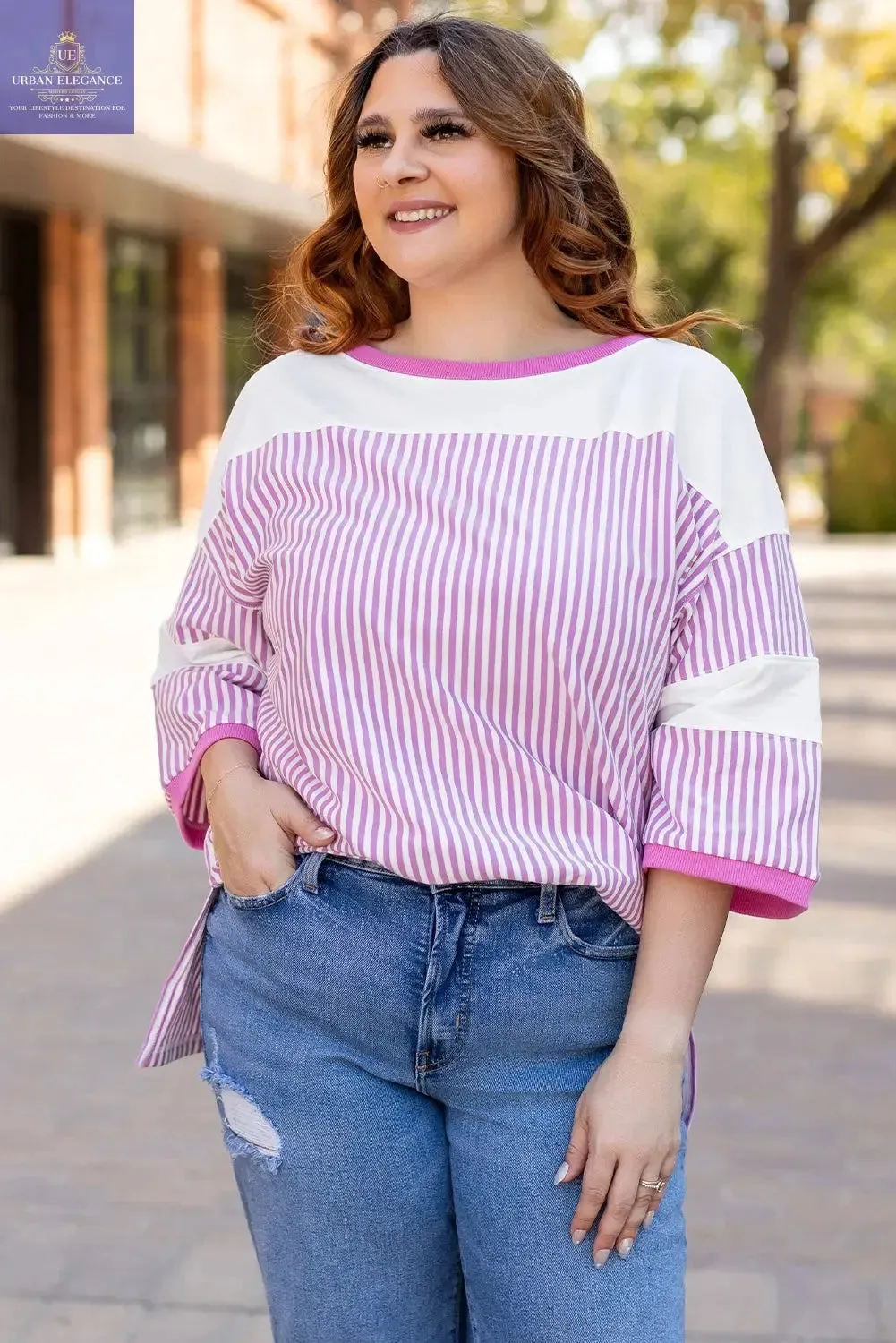 White Stripe Patchwork Plus Size T-Shirt